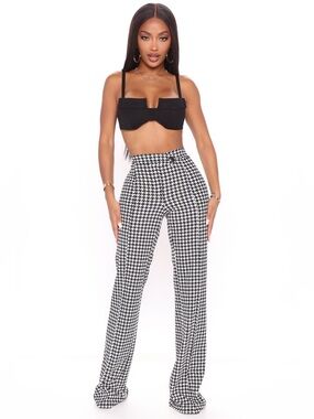 Fashion Nova Houndstooth High-Waist Wide-Leg Pants - Black & White